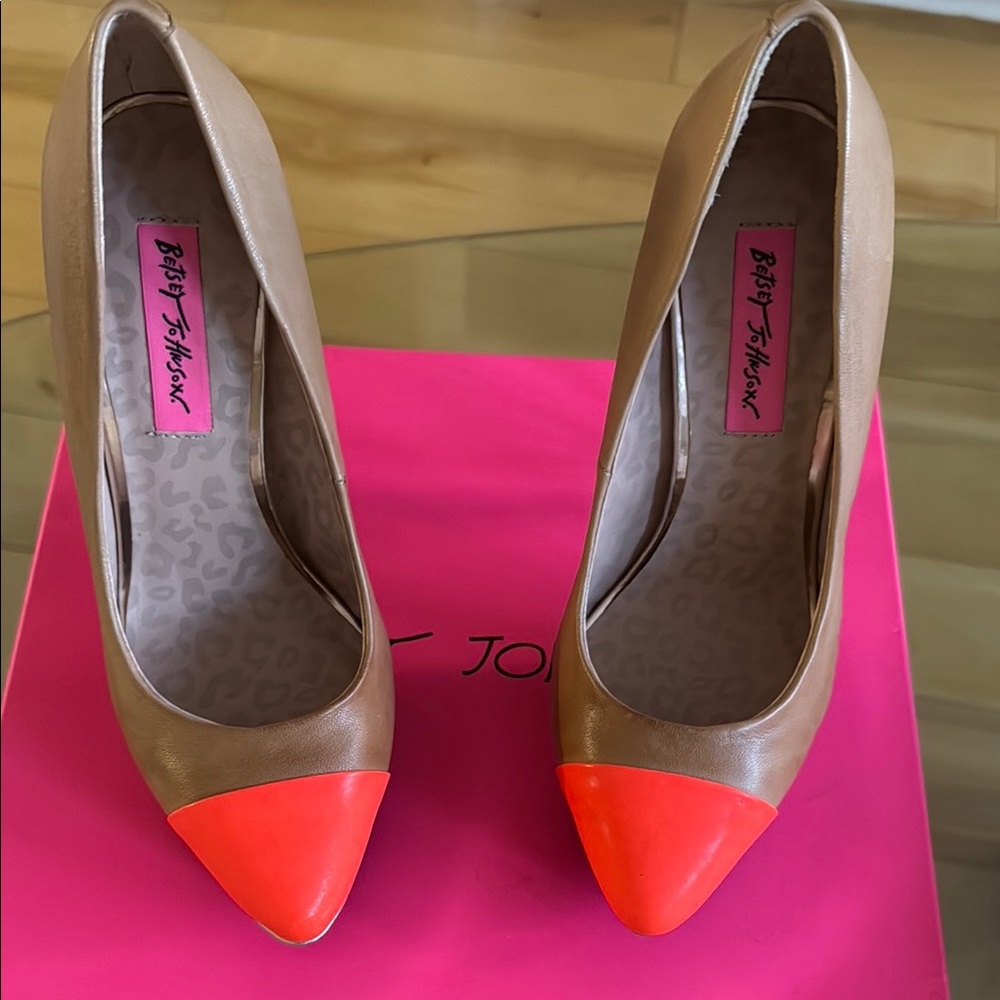 Betsey Johnson Tan and Orange Stiletto Heels